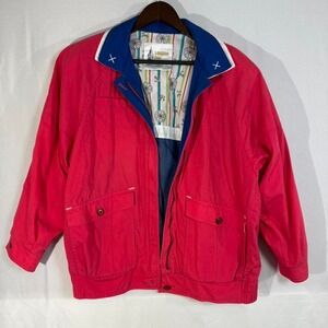 London‎ Fog Chore Jacket Pink Blue Nautical Lined Zip Up Jacket Women's Large